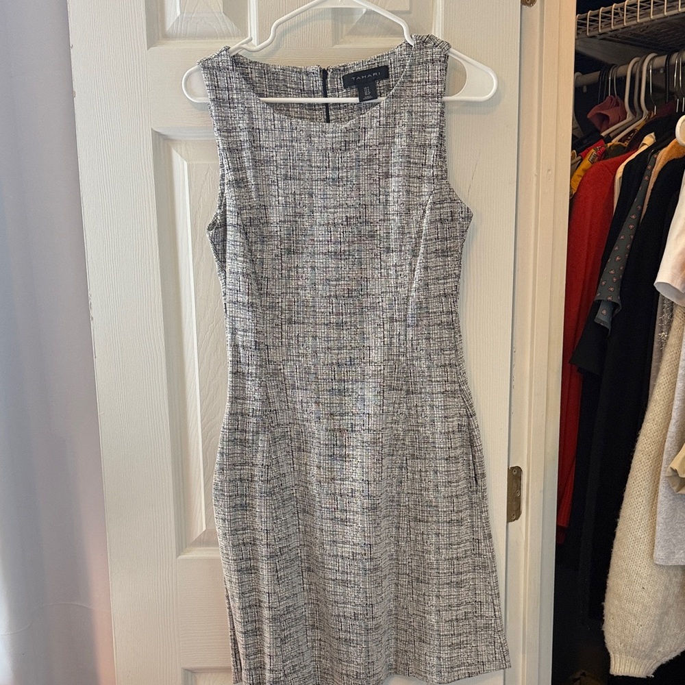 Tahari Gray Tweed Midi Dress